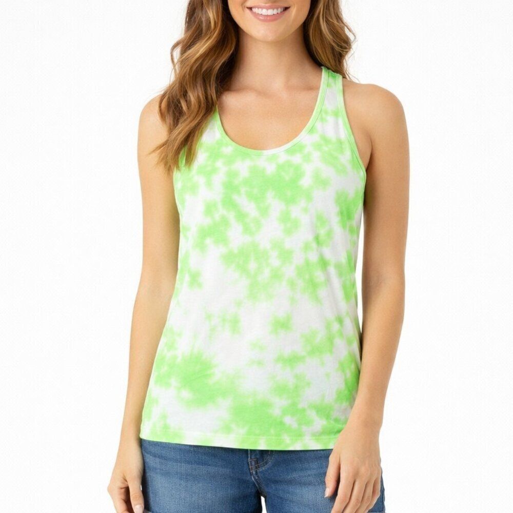 NEW Sundry Tie Dye Racerback Tank Top in Neon Green / White Sz. M